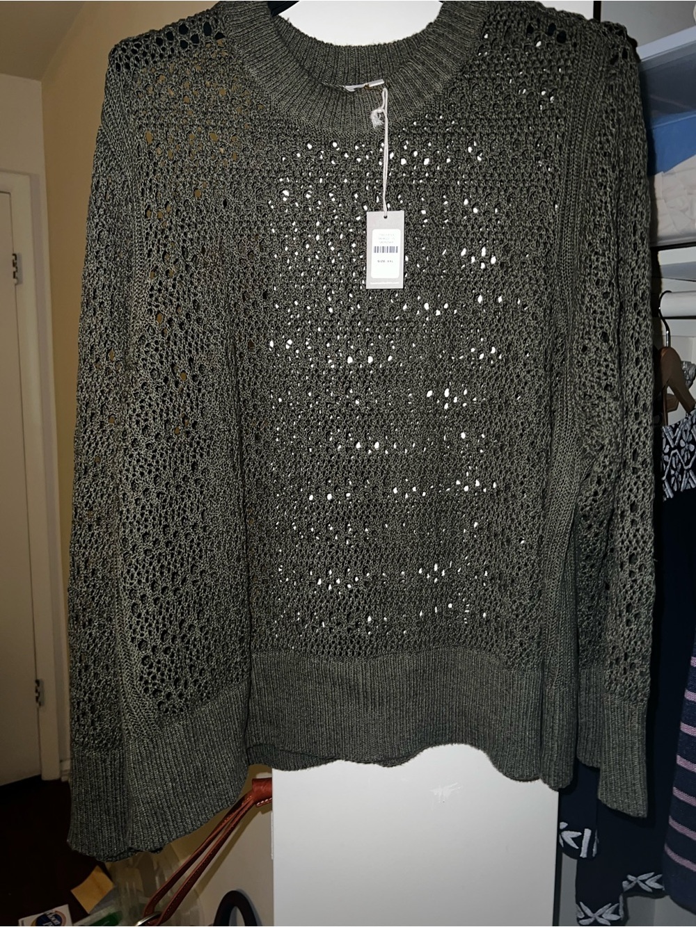 NWT Haven Well Within by Talbots XXL Olive Open Knit Linen Cotton Sweater